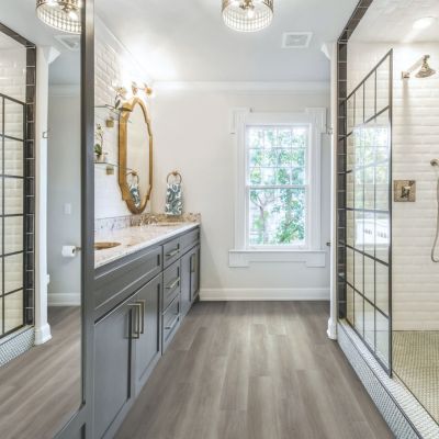luxury vinyl plank flooring in a stylish Simcoe bathroom